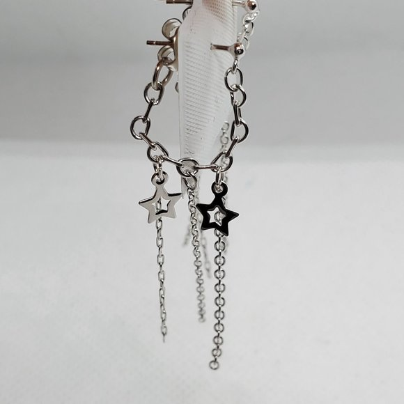Silver 925 Multiple Wire Dangling Star Earrings - Picture 5 of 9